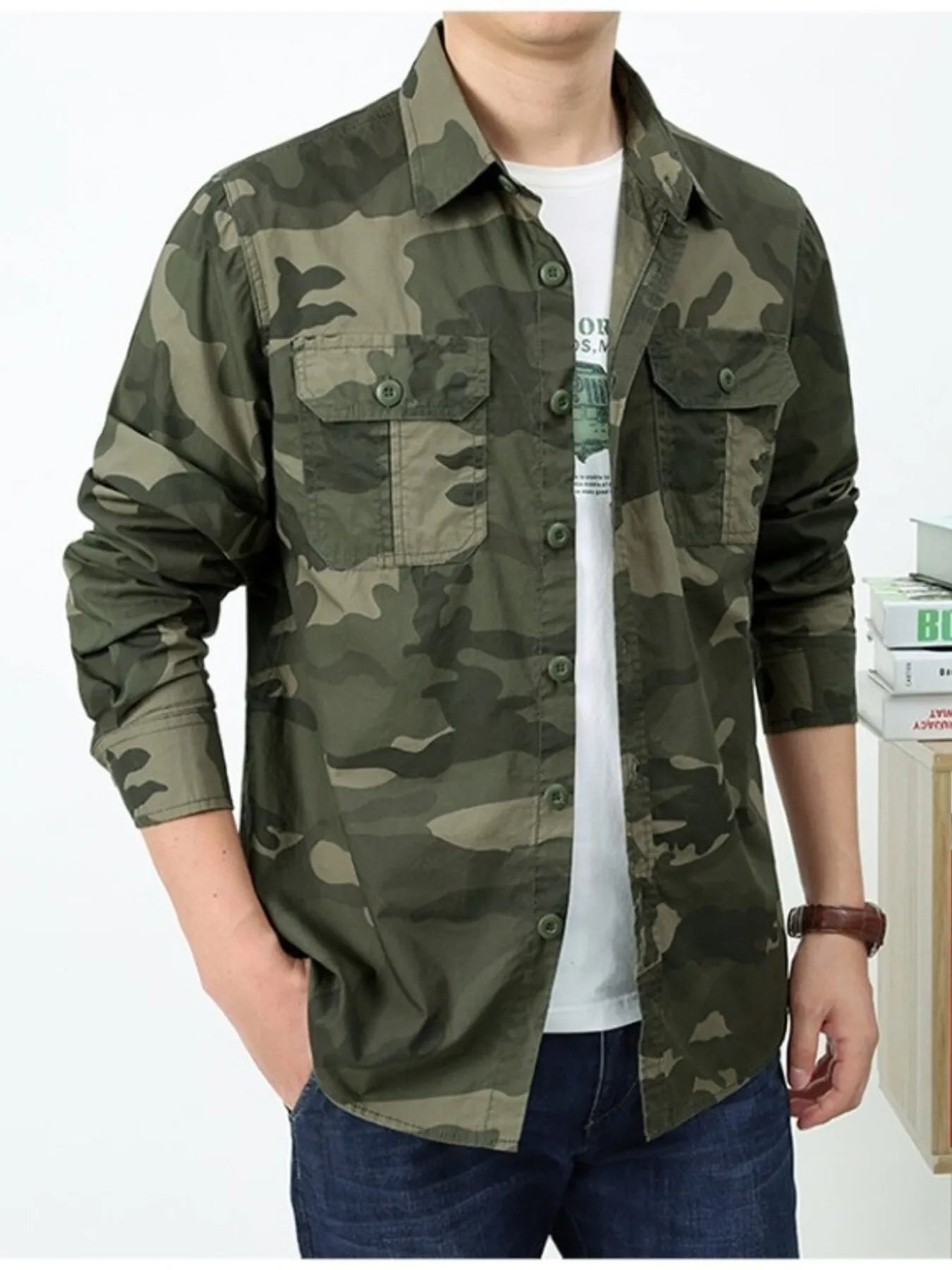Men's Plus Size Camouflage Print Long Sleeve Shirt Secondary image
