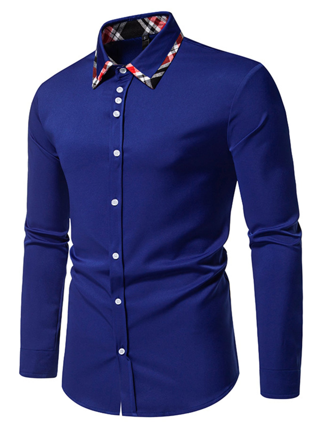 Men's Slim Fit Long Sleeve Plaid Trim Shirt Secondary image