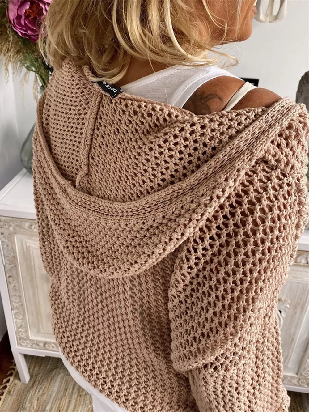Openwork Hooded Long Sleeve Sweater Secondary image