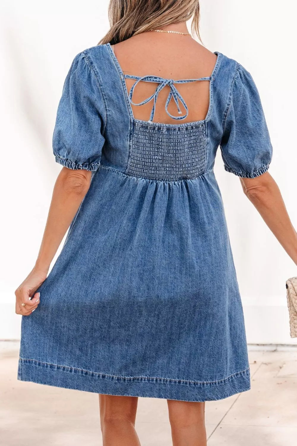 Button-Front Puff Sleeve Denim Dress Secondary image