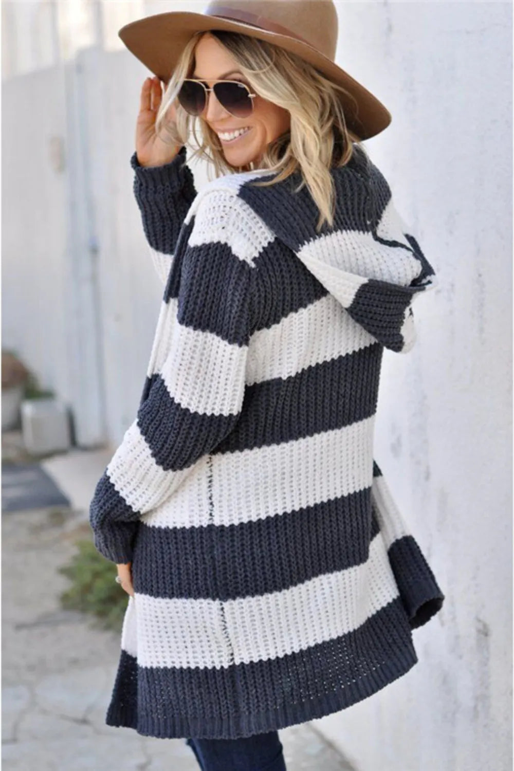 Contrast Stripes Open Front Long Sleeve Cardigan Secondary image