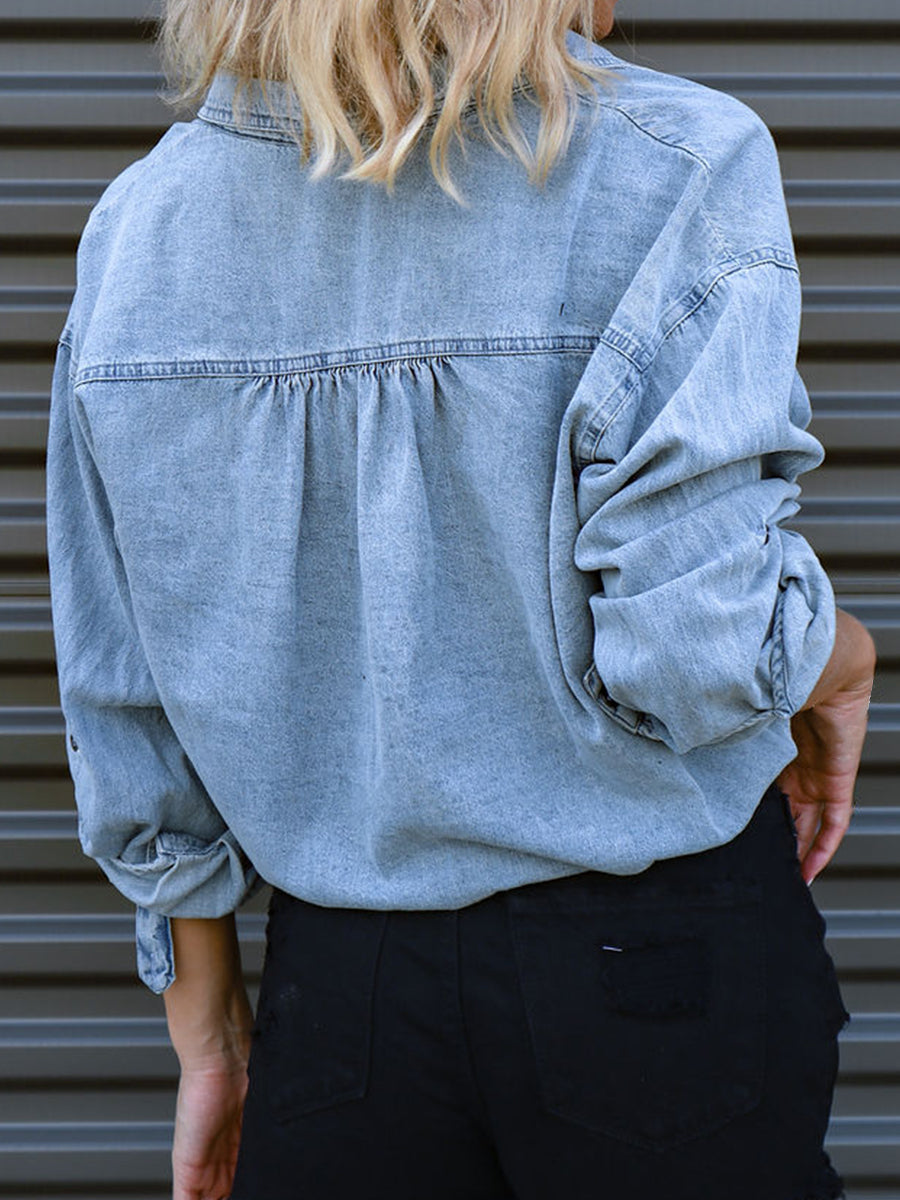 Tie Detail Denim Top Secondary image
