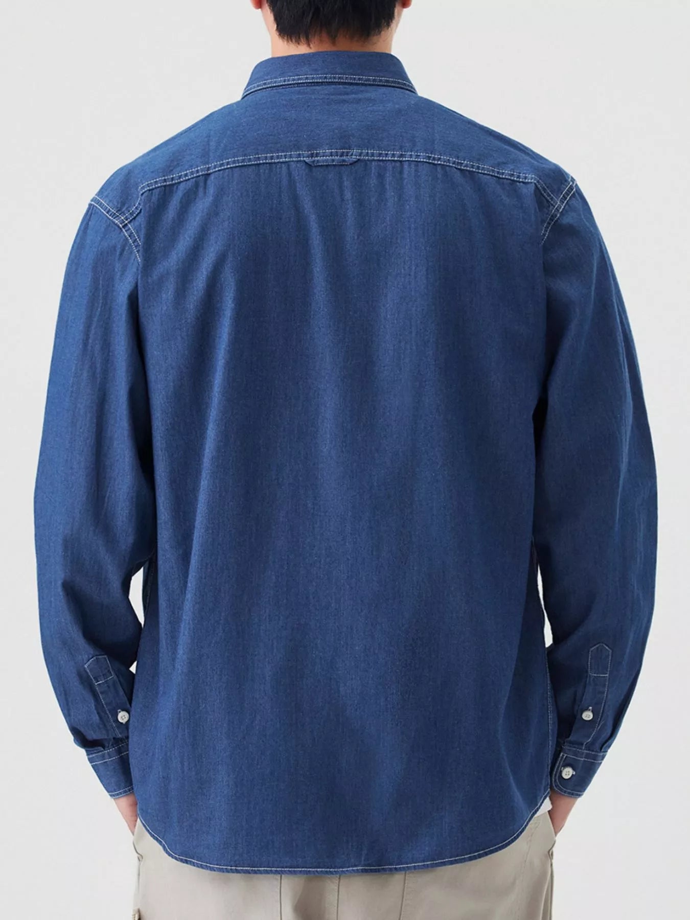 Men's Full Size Casual Long Sleeve Denim Shirt with Pockets Plus Size Secondary image