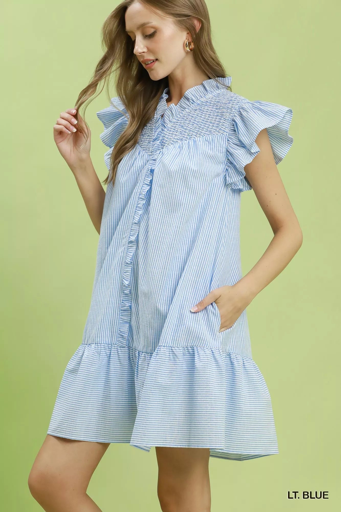 Umgee Stripe Smocked Yoke Ruffle Dress Secondary image