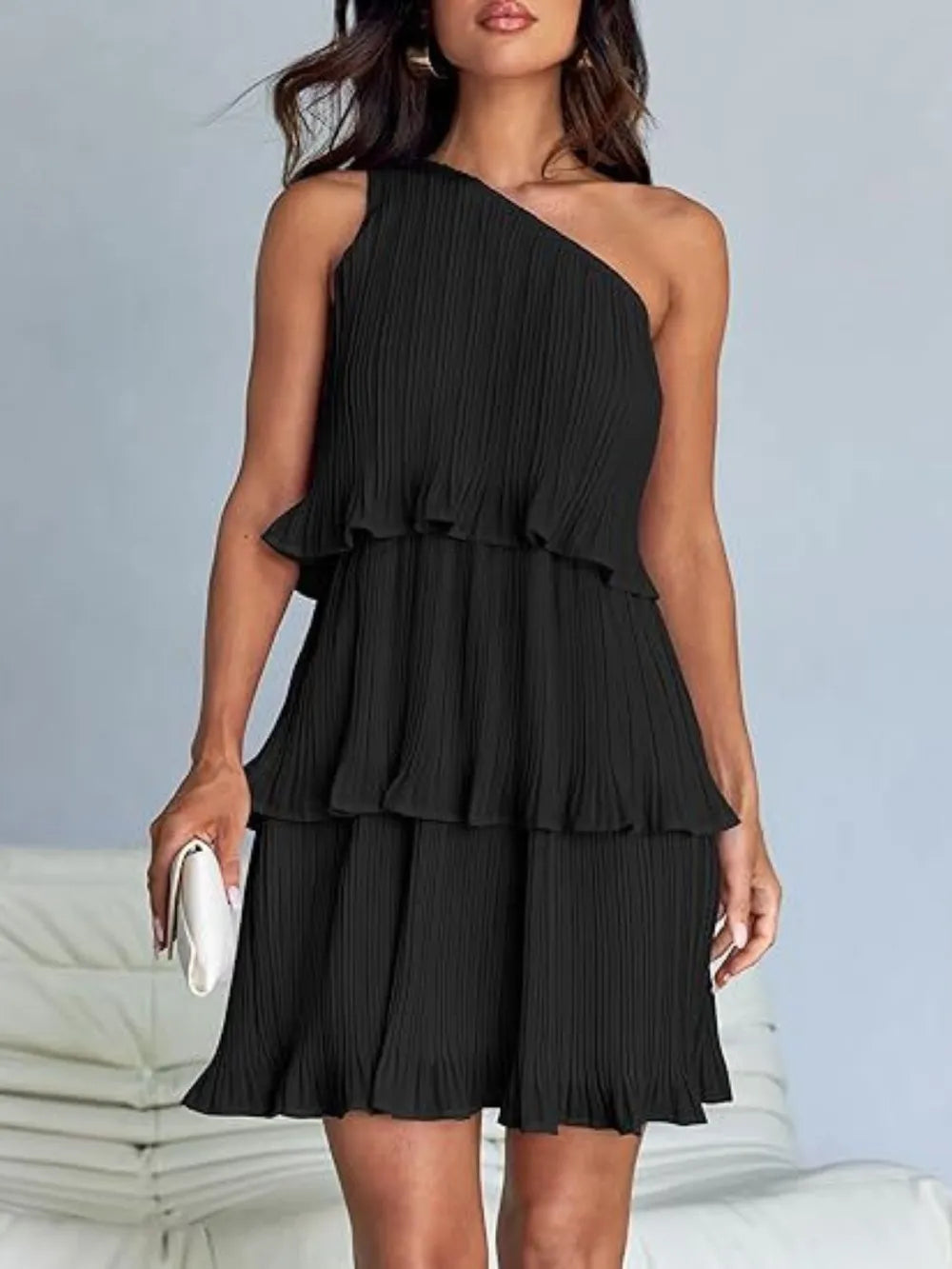 Layered Single Shoulder Mini Dress Secondary image