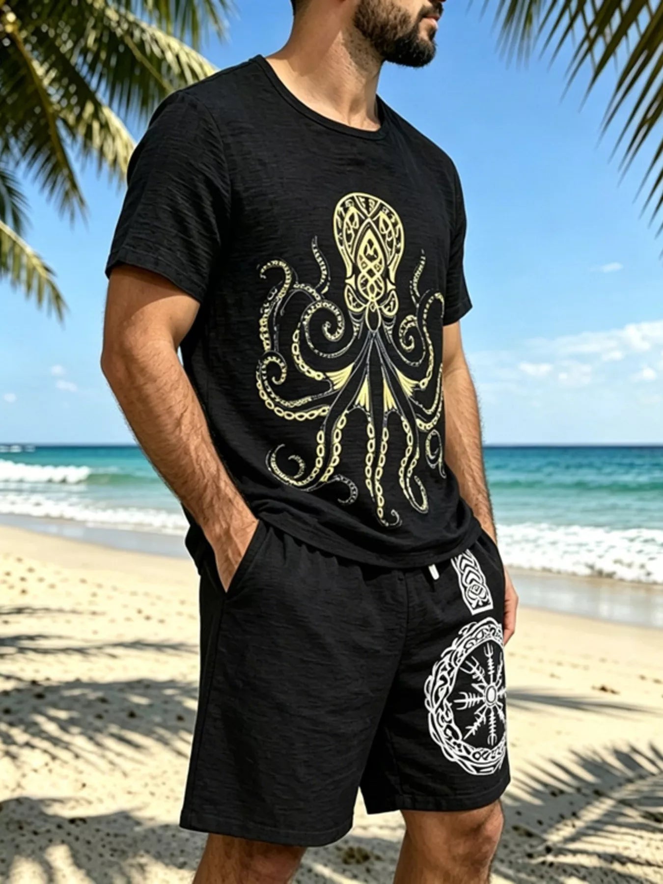 Men's Full Size Round Neck Tee and Shorts Set Plus Size Secondary image