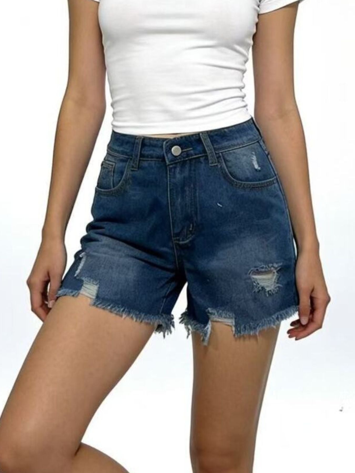 Distressed Frayed Hem Denim Shorts Secondary image