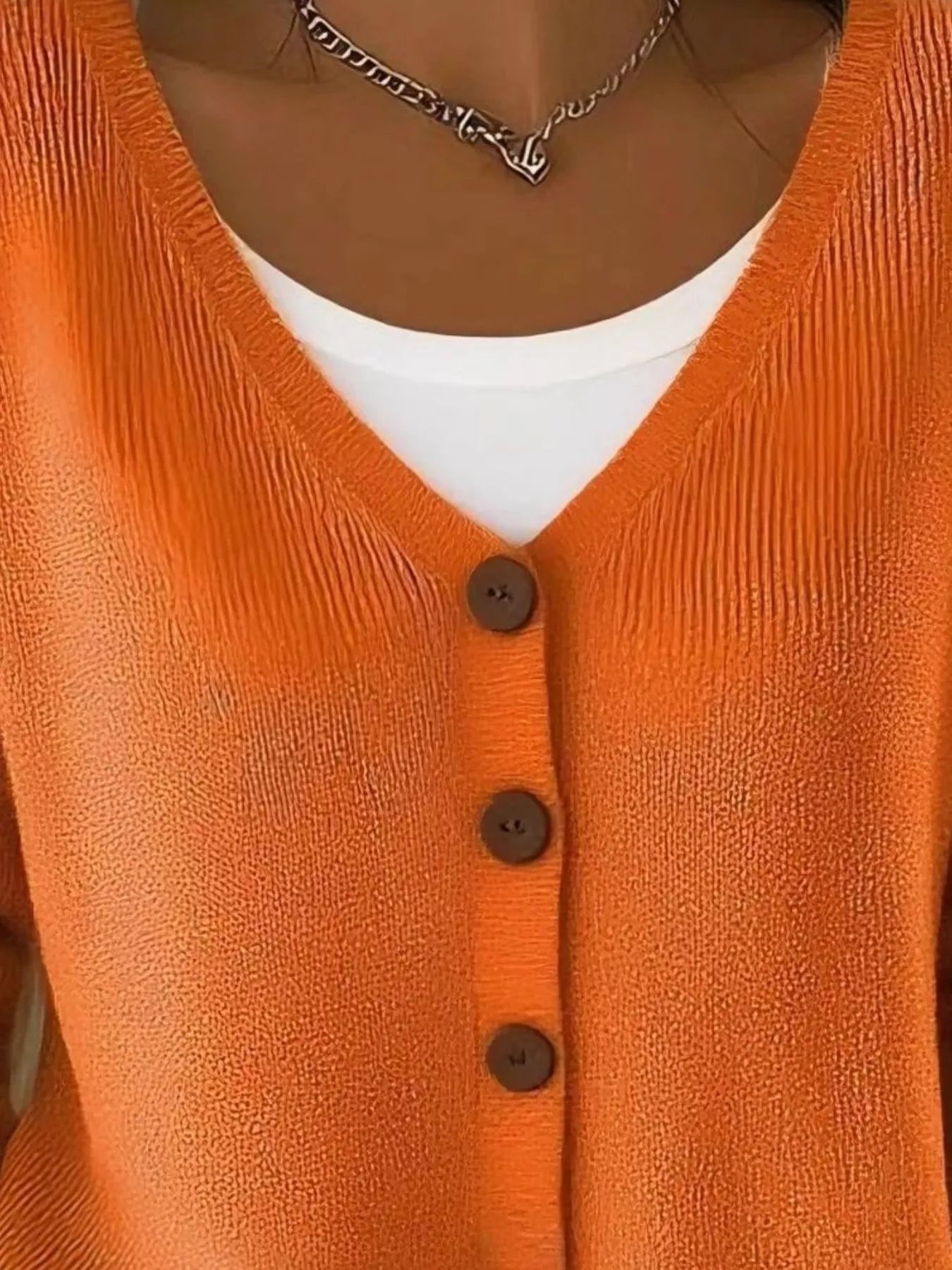 Full Size Button-Front V-Neck Cardigan Plus Size Secondary image