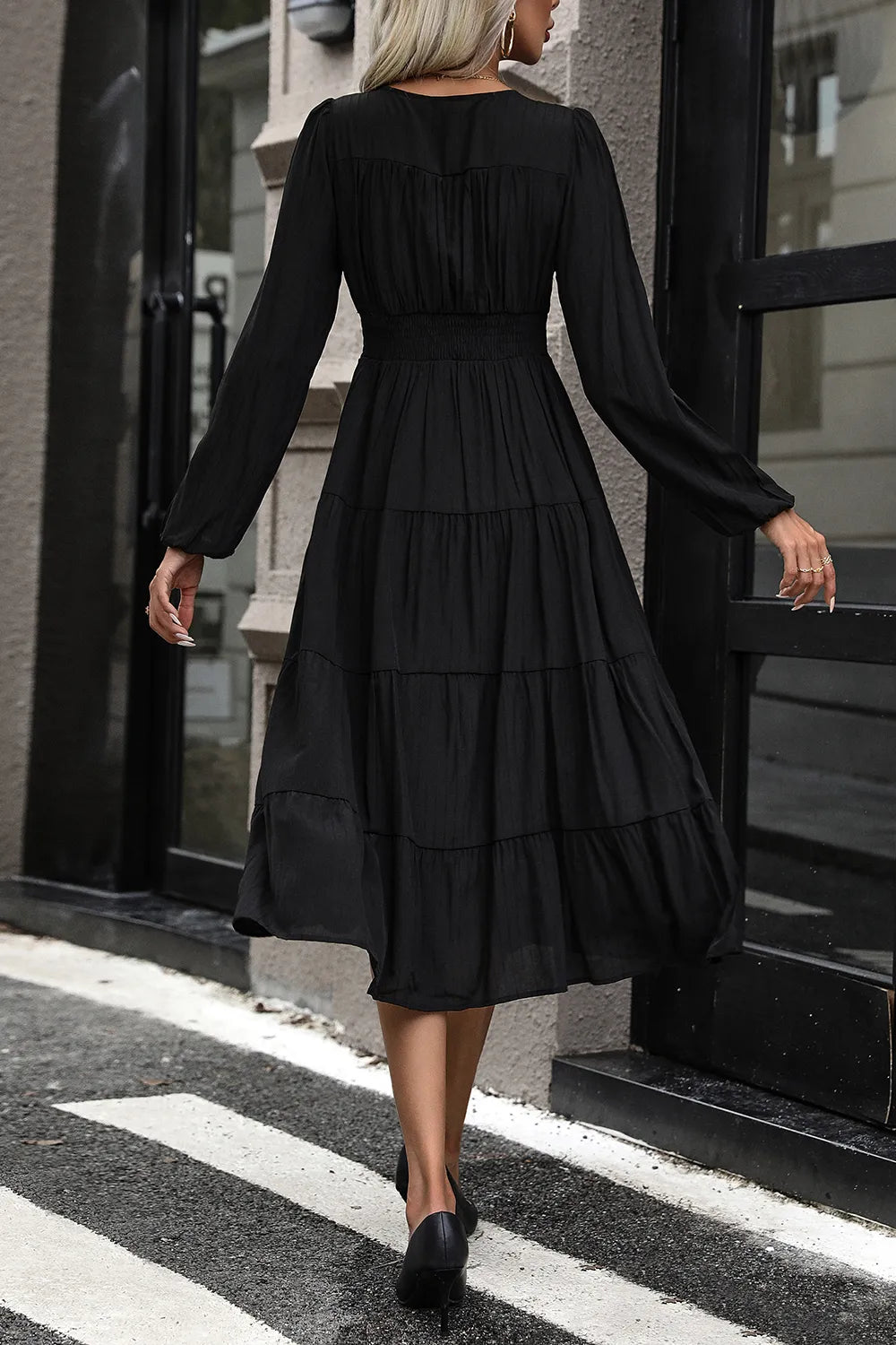 Perfee Tiered Ruched Button Up Midi Dress Secondary image