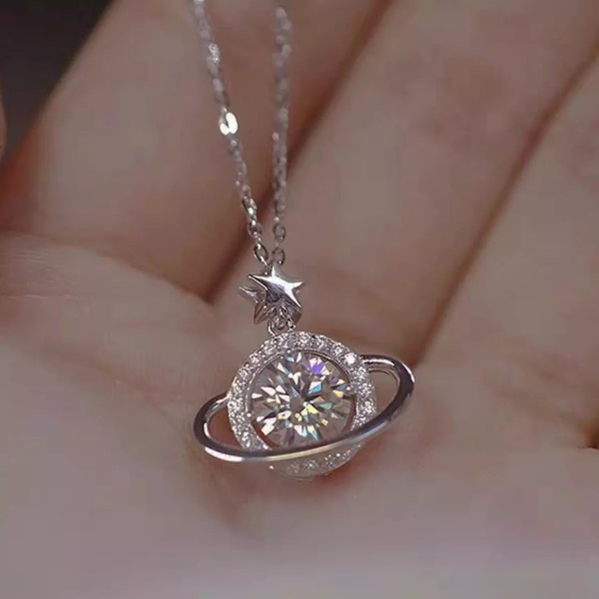 1 Carat 925 Sterling Silver Moissanite Planet Necklace Secondary image