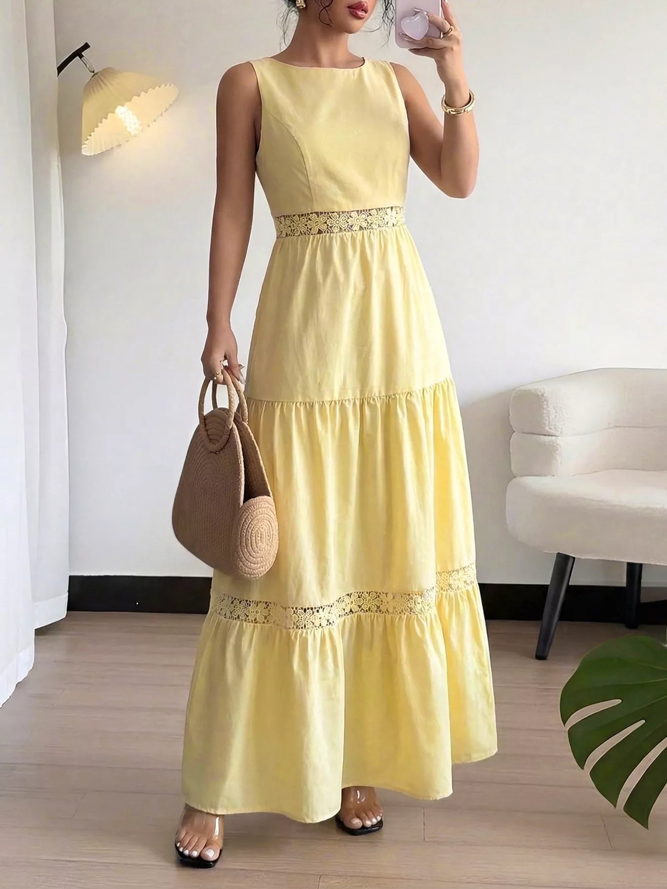 Lace Trim Sleeveless Tiered Maxi Dress Secondary image
