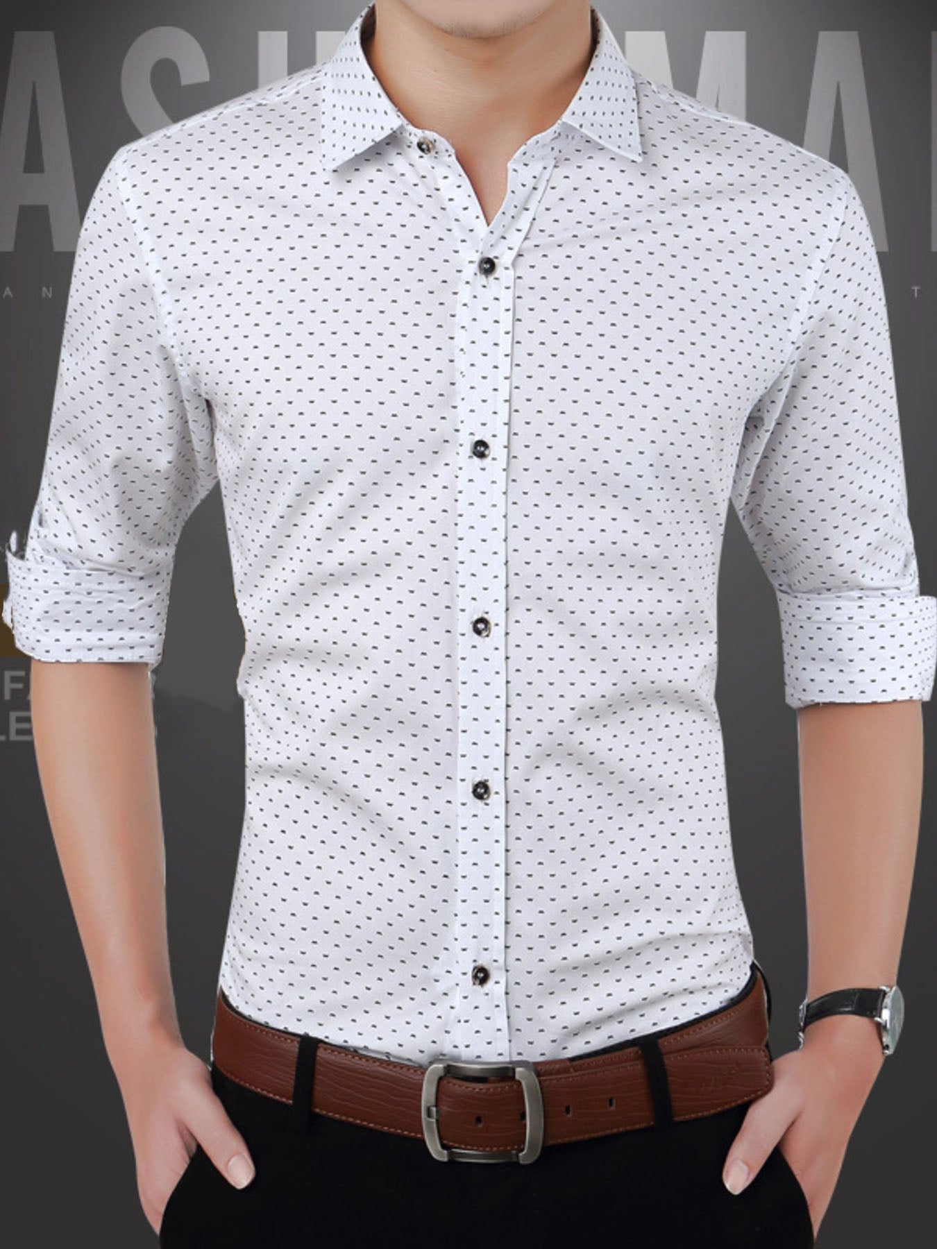 Men's Plus Size Slim Fit Dotted Pattern Shirt Secondary image