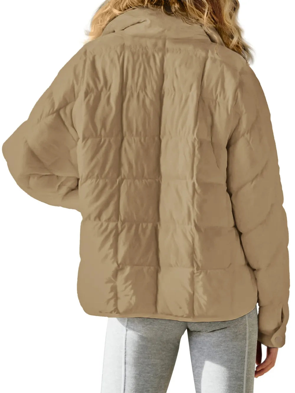 Pocketed Plaid Quilted Zip Up Winter Coat Secondary image