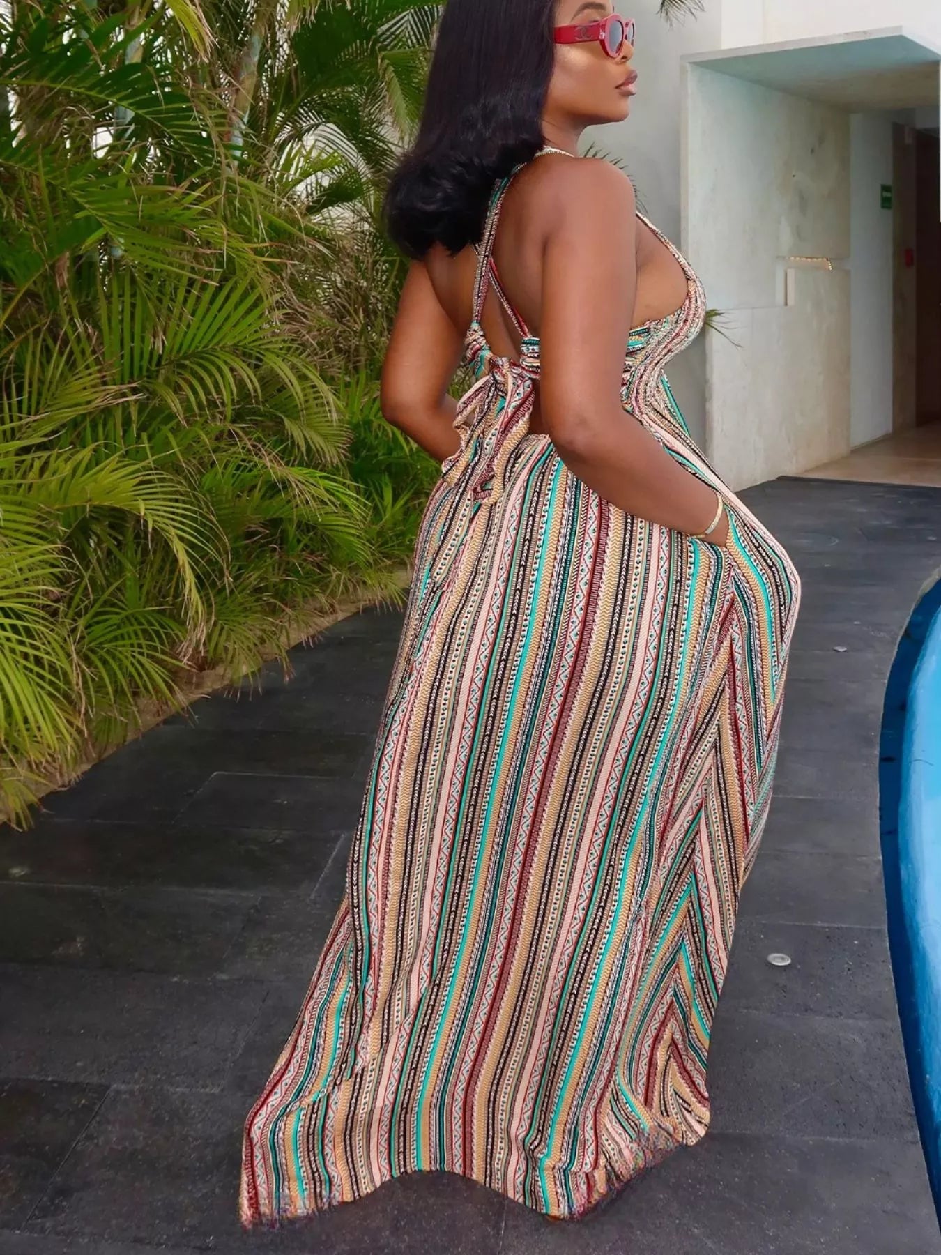 Striped Deep V-Neck Maxi Dress Secondary image