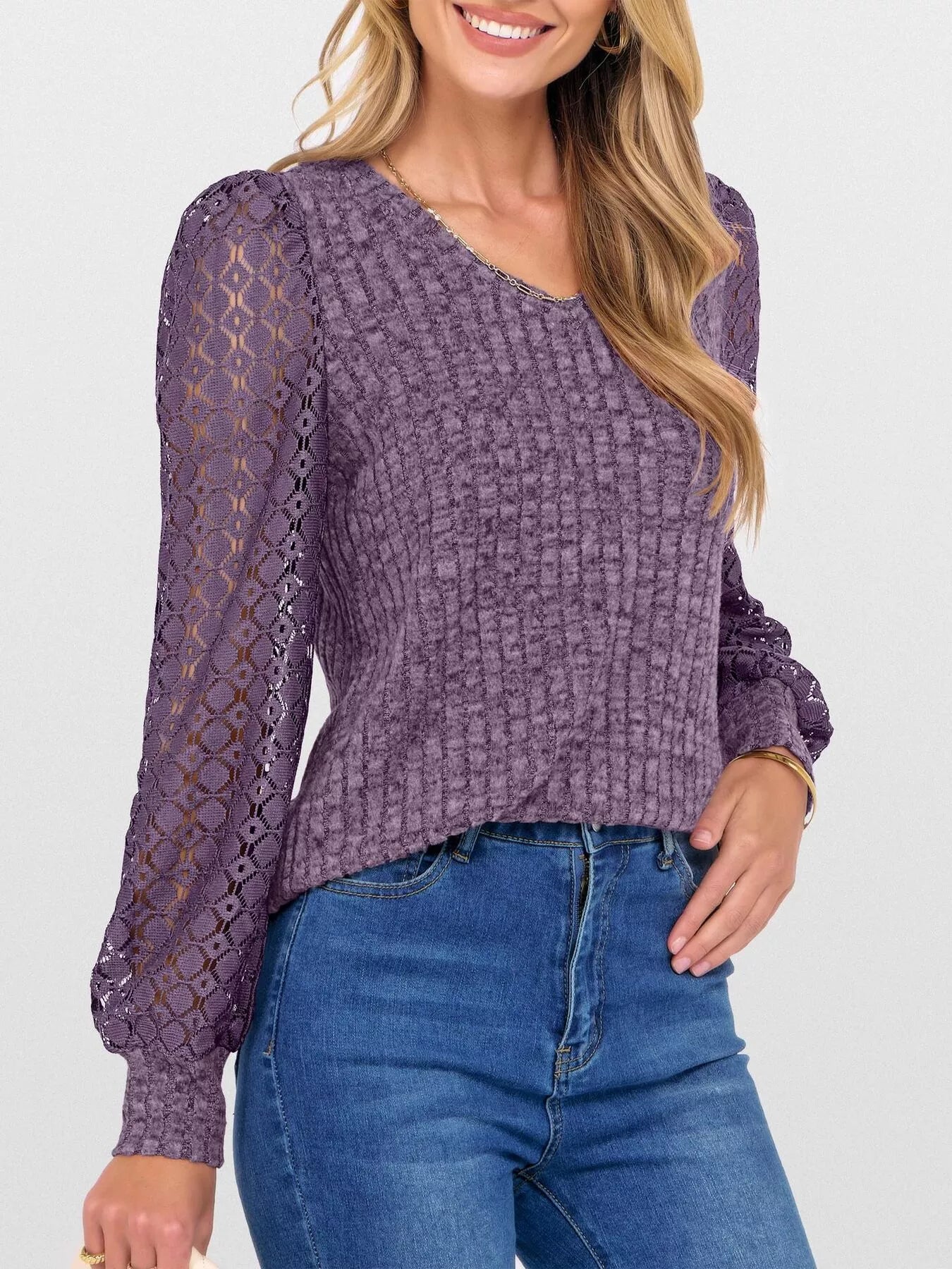Lace Sleeve V-Neck T-Shirt Secondary image