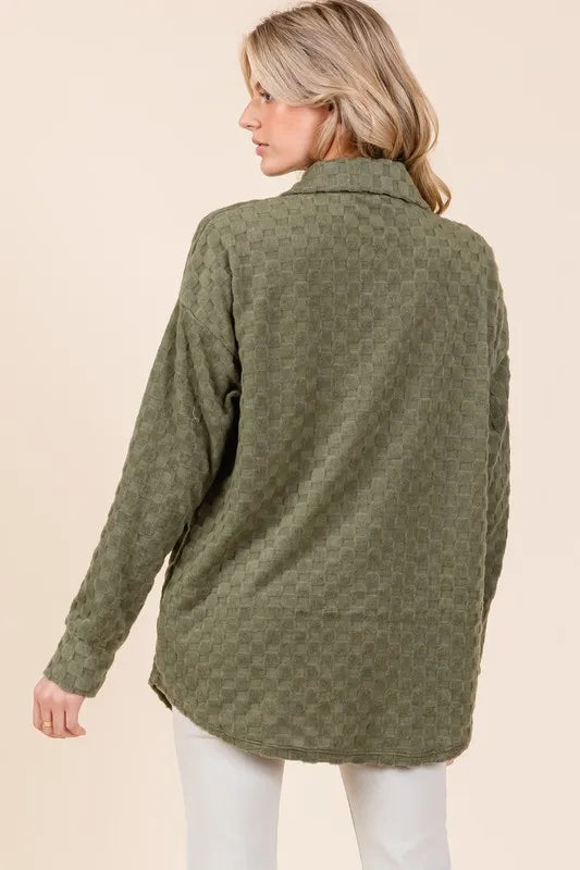 BOMBOM Checkered Button Down Dropped Shoulder Shacket Secondary image