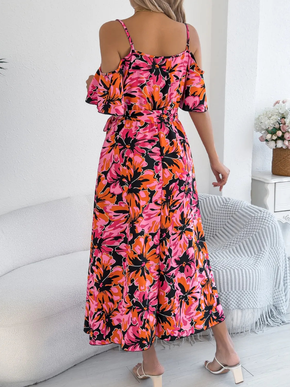 Printed Cold Shoulder Midi Cami Dress Secondary image