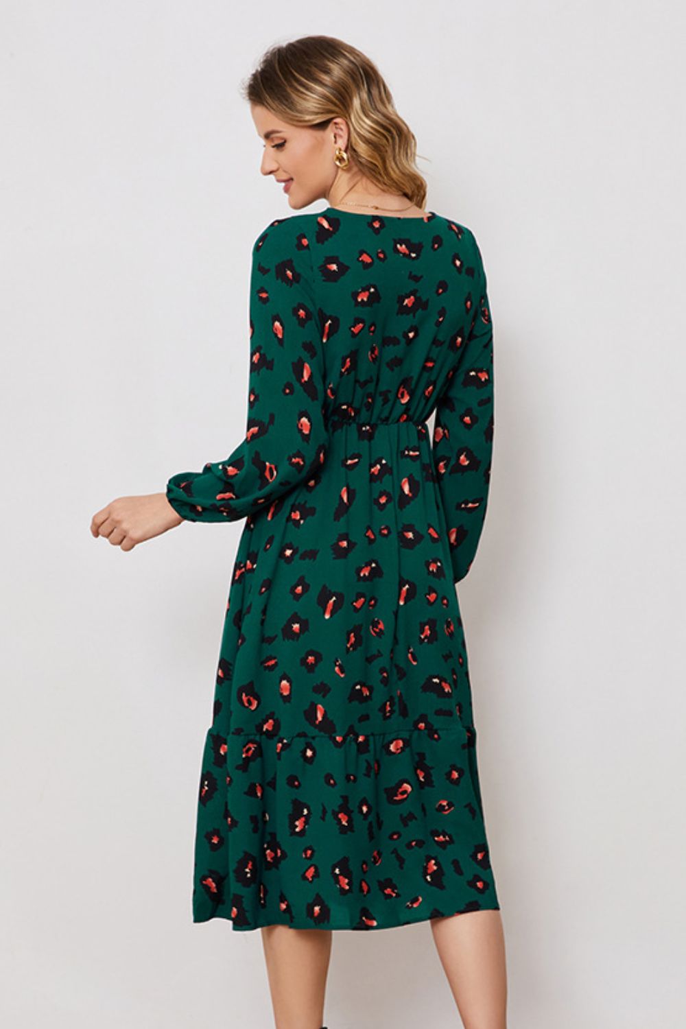 Printed Surplice Neck Long Sleeve Dress Secondary image