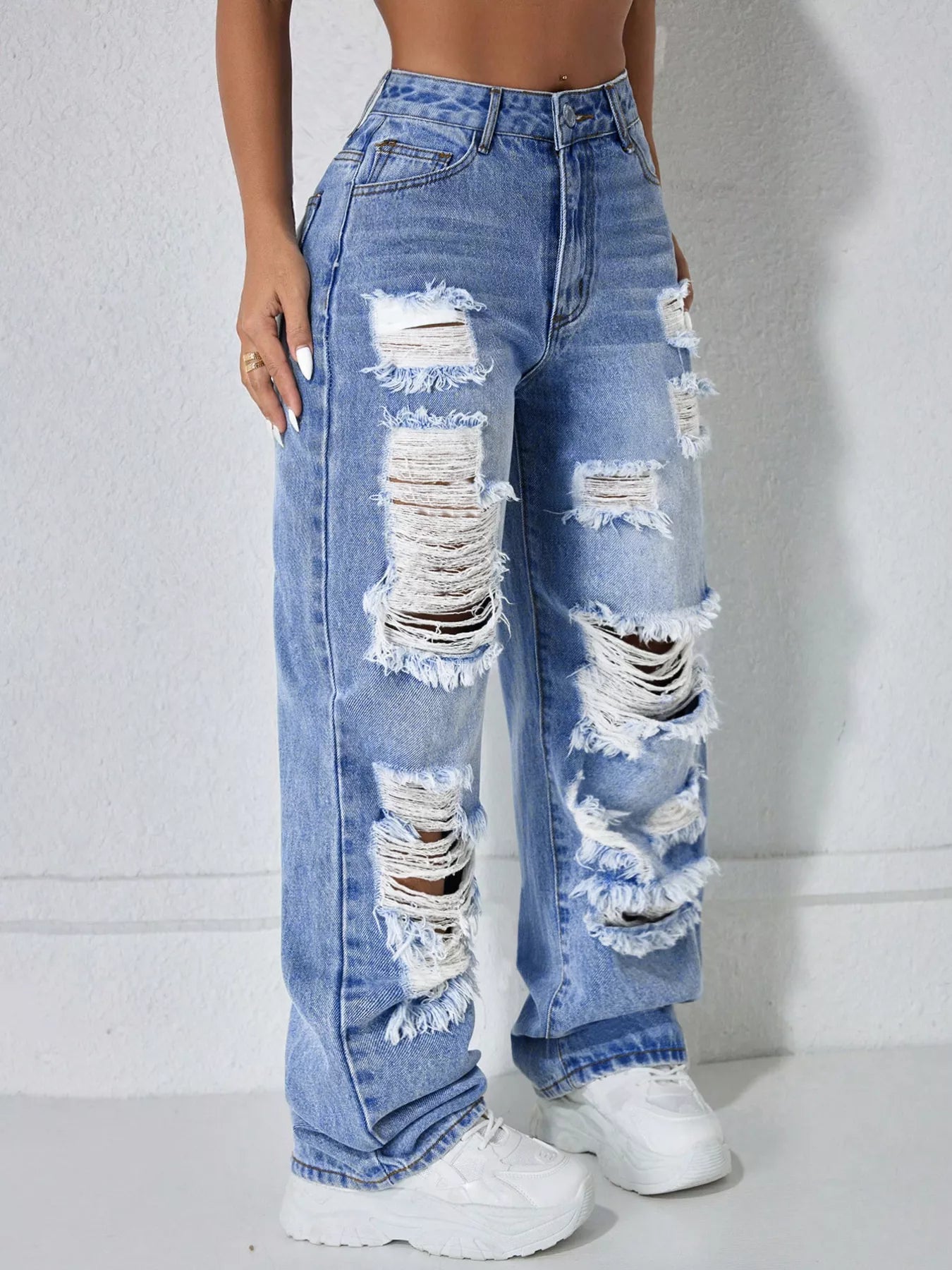 Distressed Wide Leg Jeans Secondary image