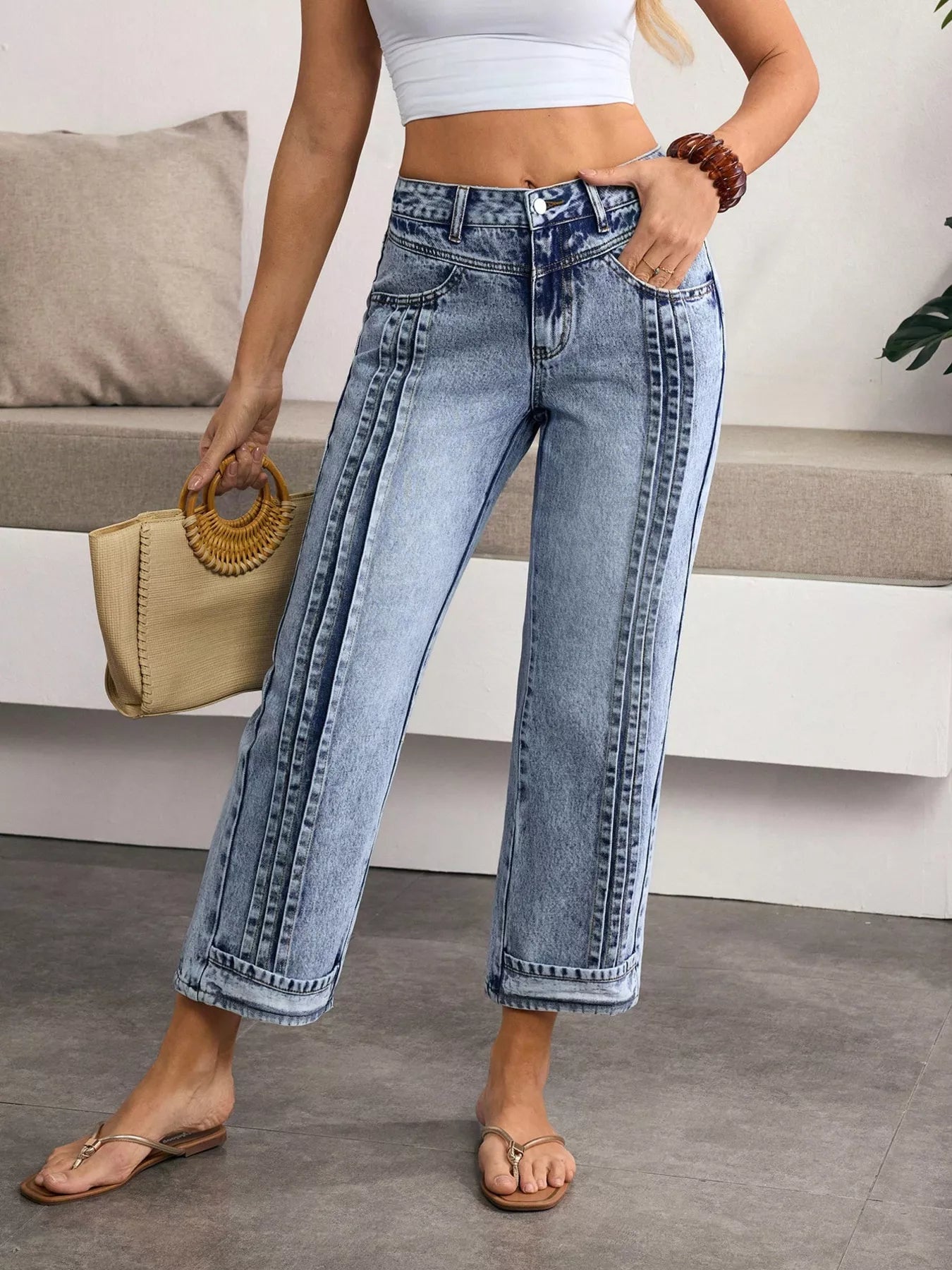 Washed Straight Leg Cropped Jeans Secondary image