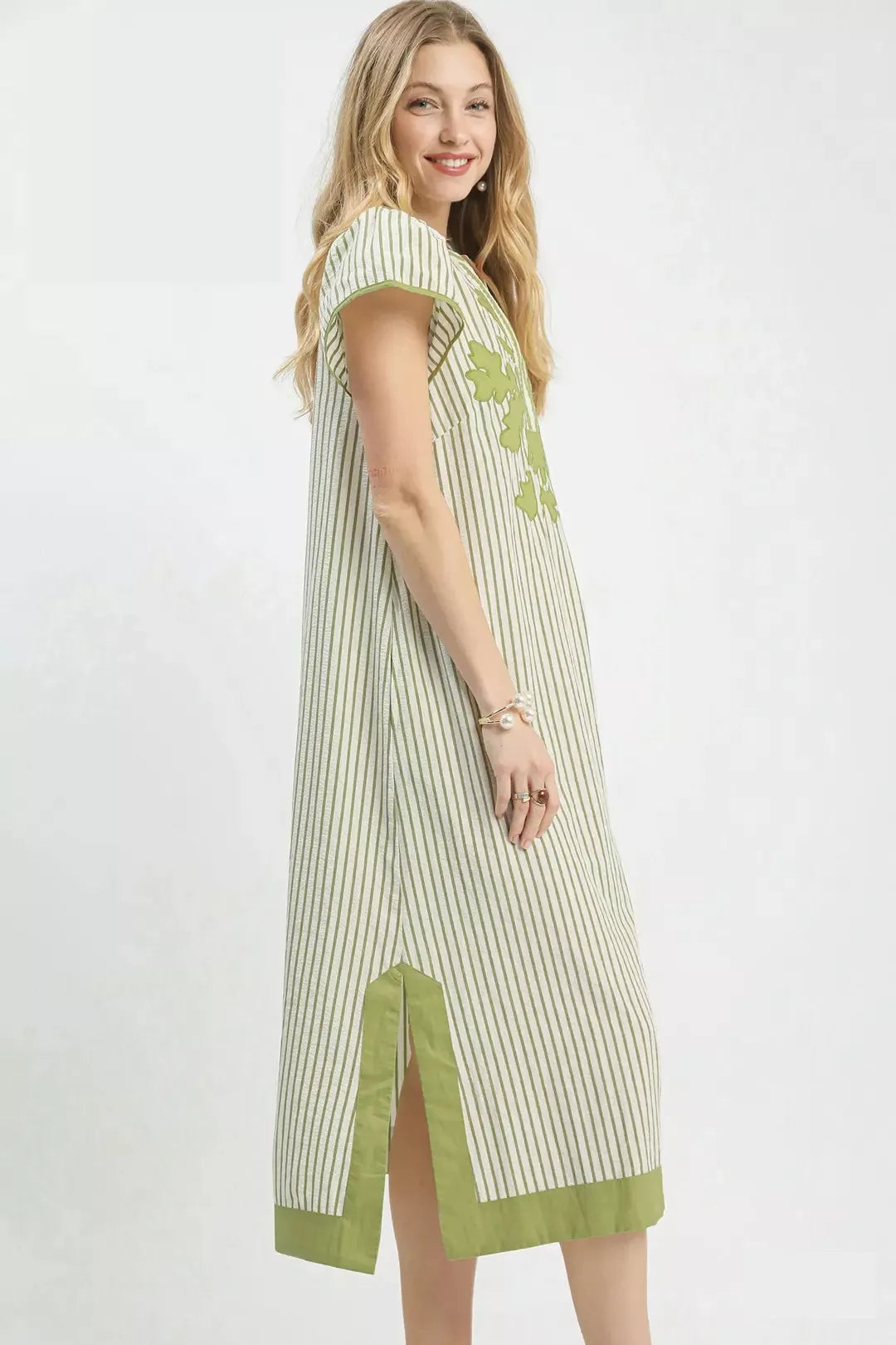 Umgee Stripe Midi Dress with Lace Trim Secondary image