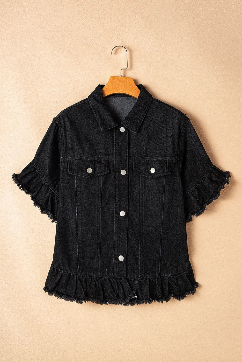 Raw Hem Button Up Denim Top Secondary image