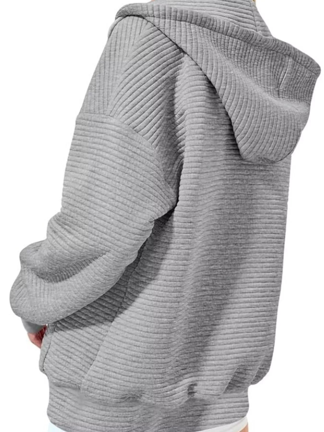 Drawstring Zip Up Dropped Shoulder Hoodie Secondary image