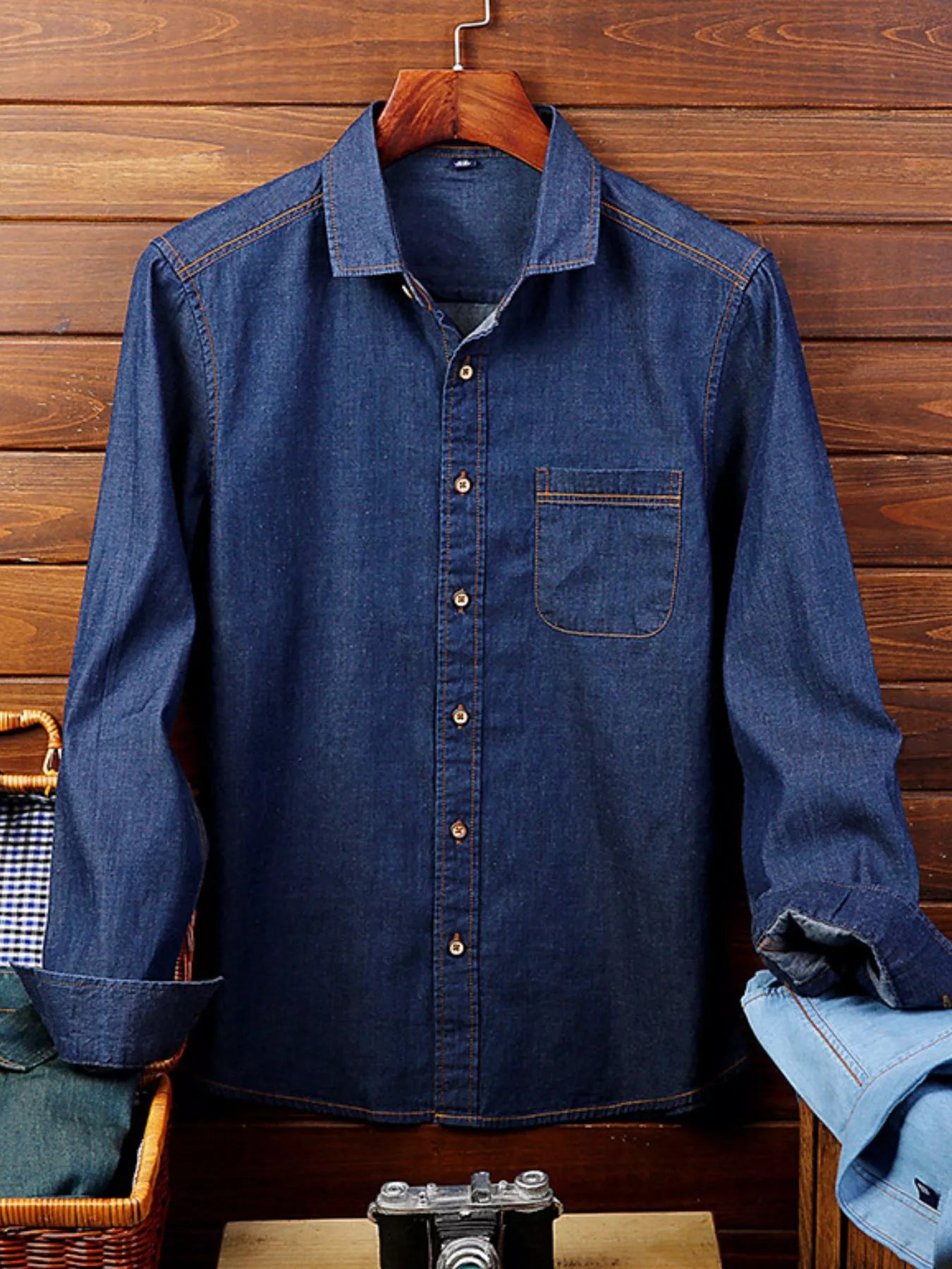 Men's Full Size Button Up Long Sleeve Denim Shirt Plus Size Secondary image