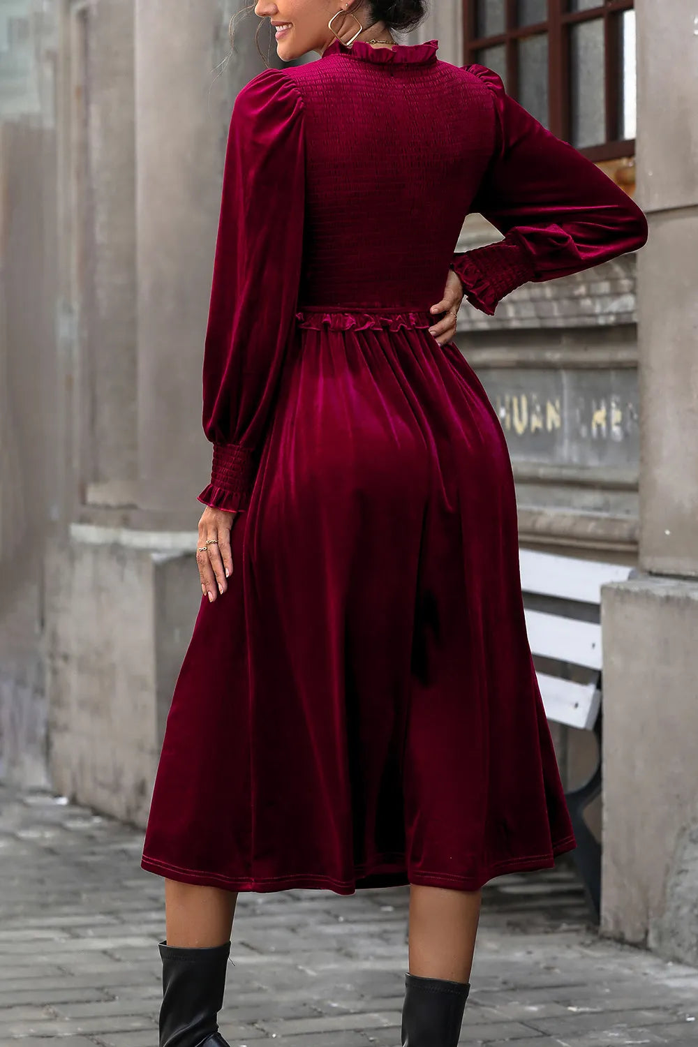 Perfee Smocked Lantern Sleeve Midi Dress Secondary image