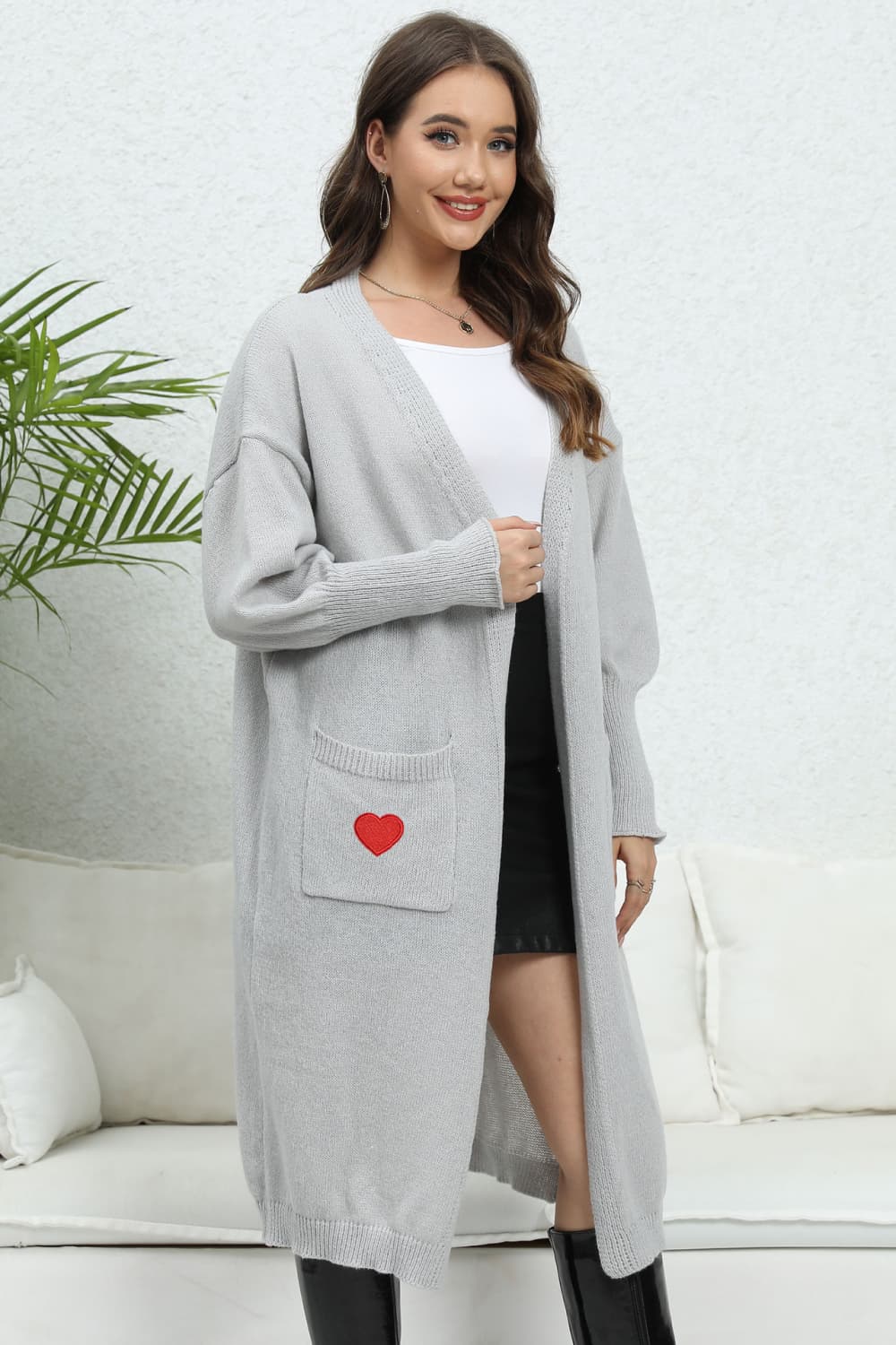 Lantern Sleeve Open Front Pocketed Cardigan Secondary image