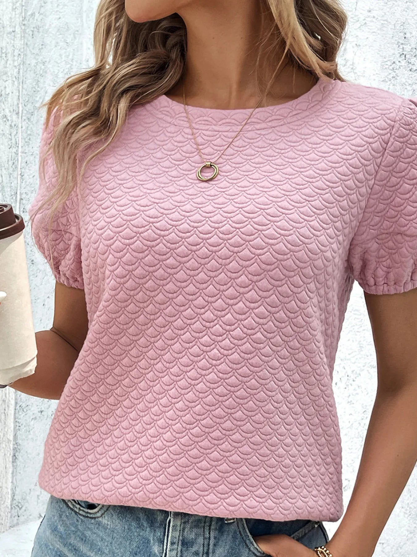 Textured Puff Sleeve T-Shirt Secondary image