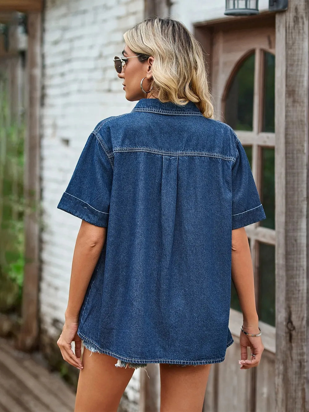 Pocketed Button Up Short Sleeve Denim Shirt Secondary image