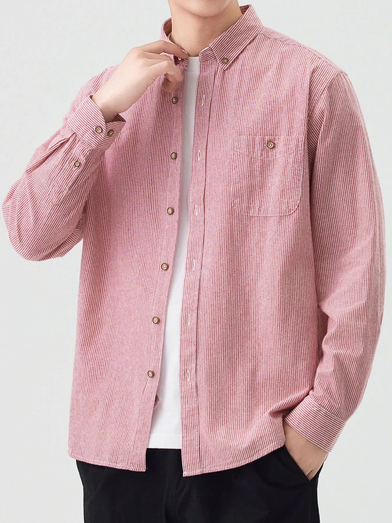 Men's Full Size Casual Striped Corduroy Shirt Plus Size Secondary image