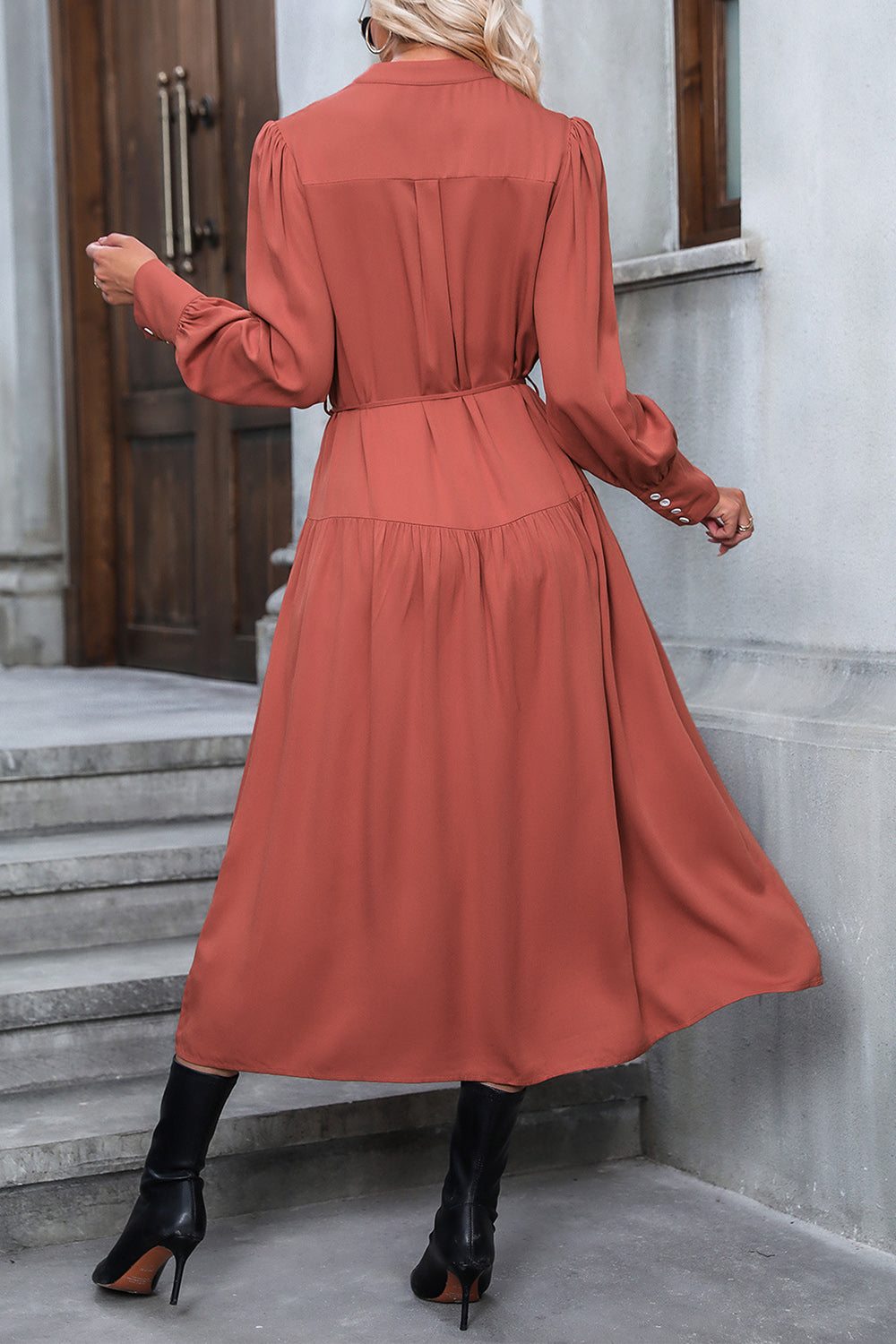 Perfee Button Down Notched Neck Dress Secondary image