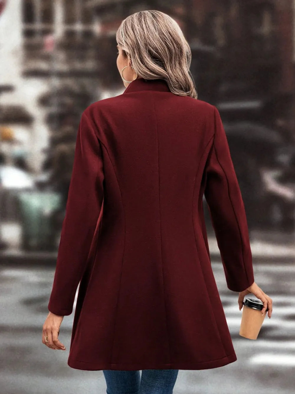 Collared Neck Button Up Long Sleeve Coat Secondary image