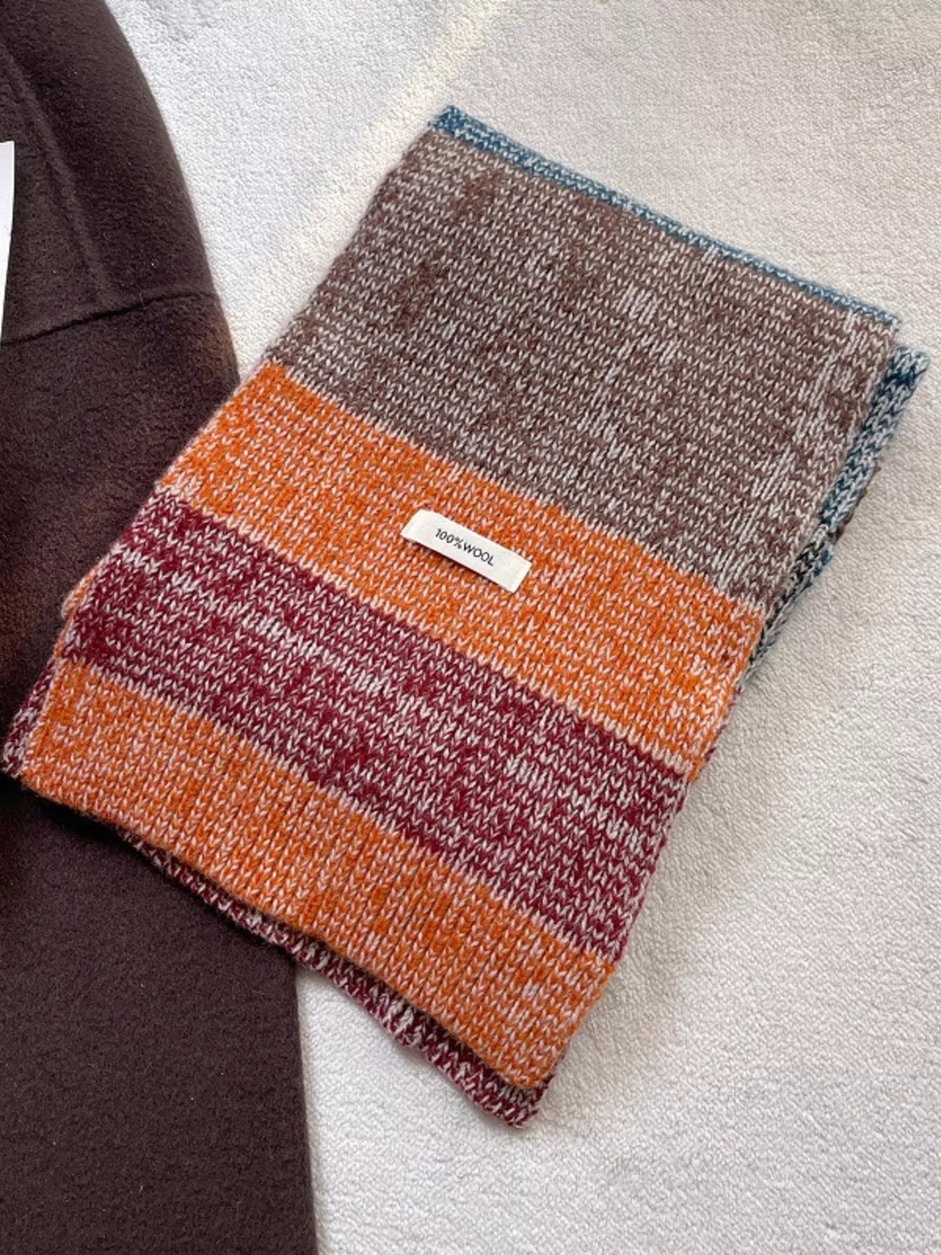 100% Wool Color Block Knitted Scarf Secondary image