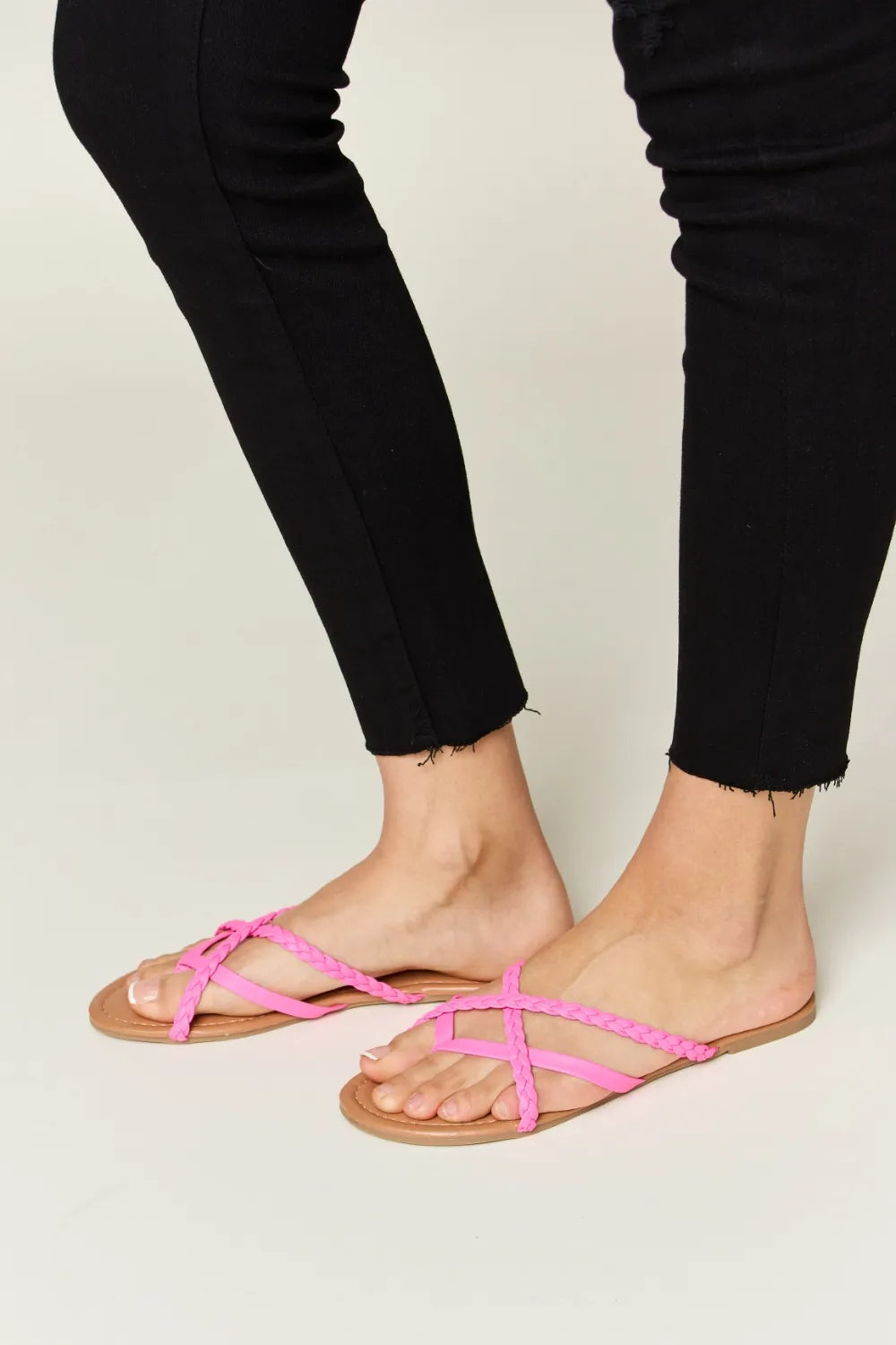 WILD DIVA Crisscross PU Leather Open Toe Sandals Secondary image