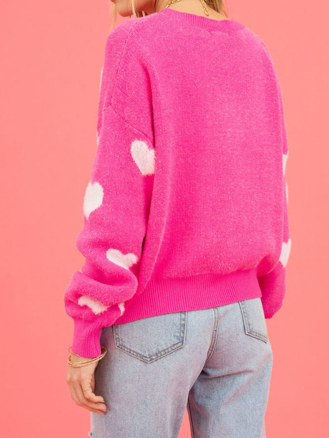Angel Wings Heart Round Neck Drop Shoulder Sweater Secondary image