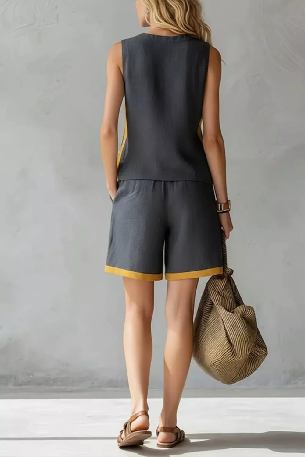 Contrast Trim Tank and Shorts Set Secondary image