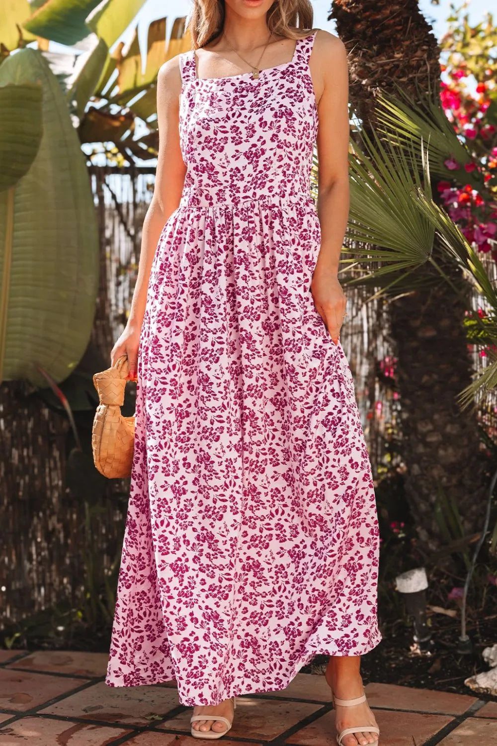 Floral Cutout Back Square Neck Maxi Dress Secondary image