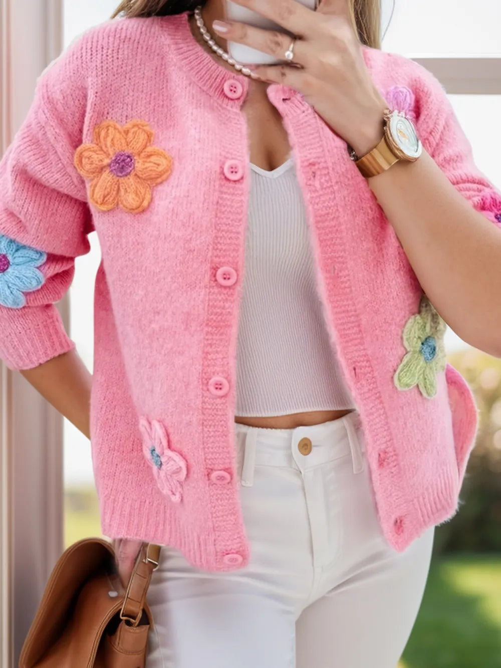 Flower Dropped Shoulder Long Sleeve Cardigan Secondary image