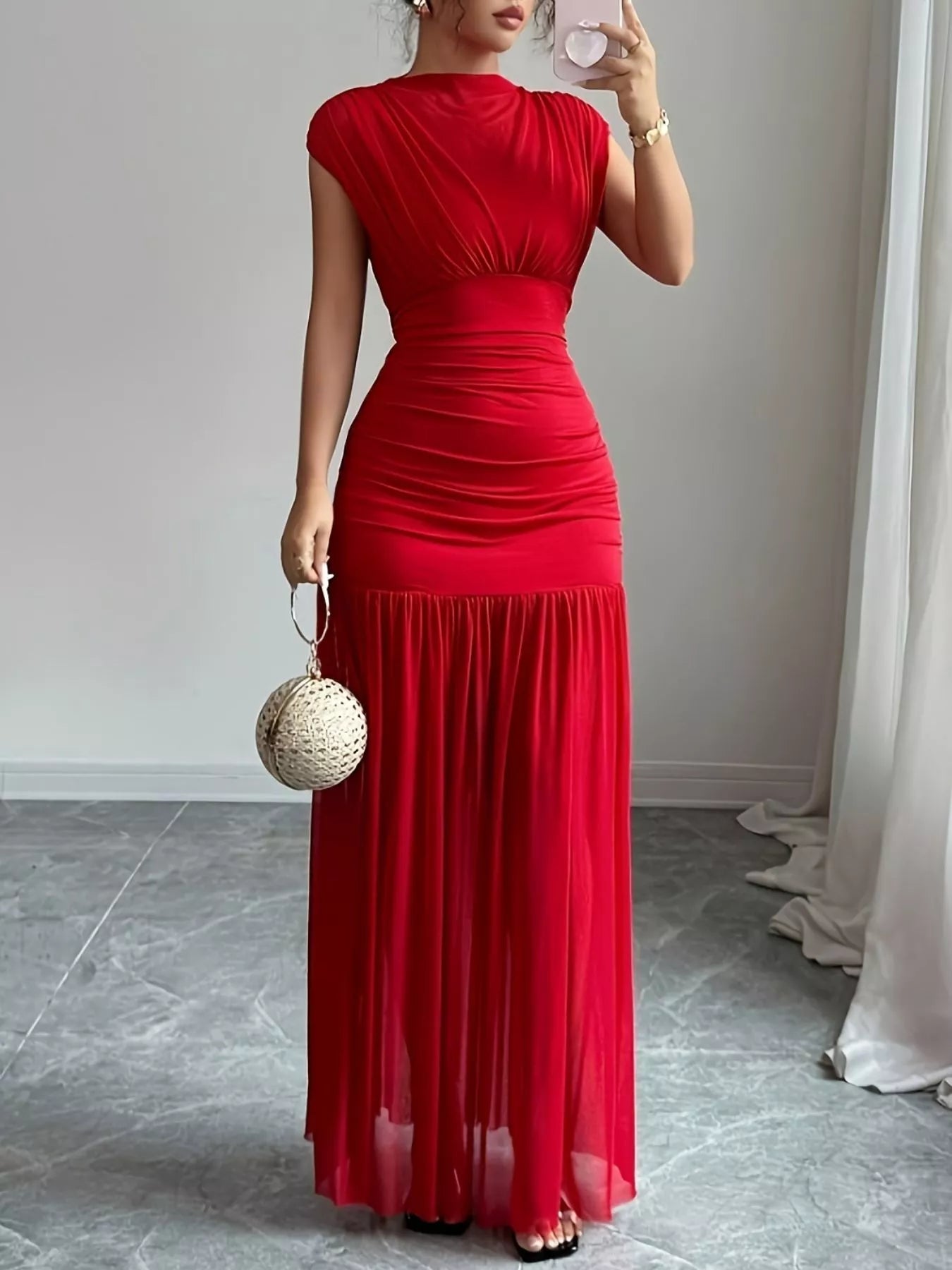 Ruched Cap Sleeve Maxi Dress Secondary image