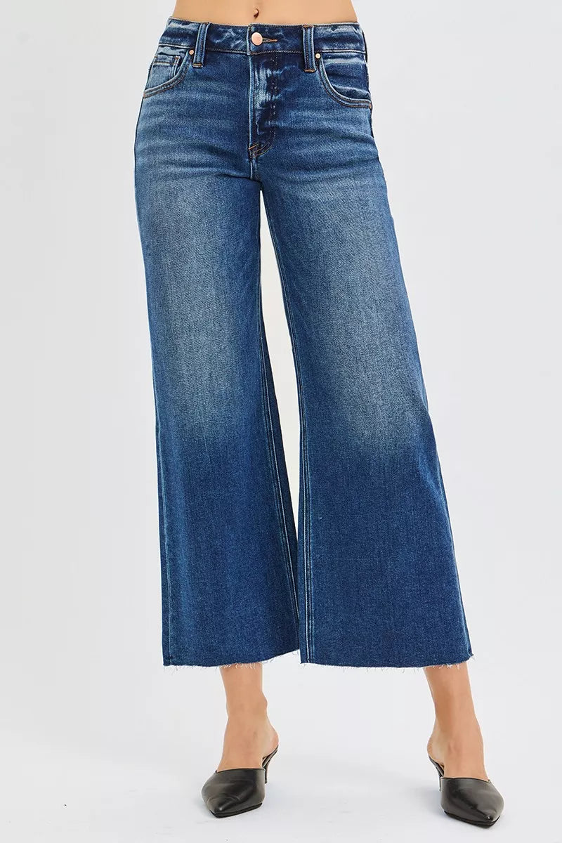RISEN Full Size Mid Rise Crop Wide Raw Cut Hem Jeans Plus Size Secondary image