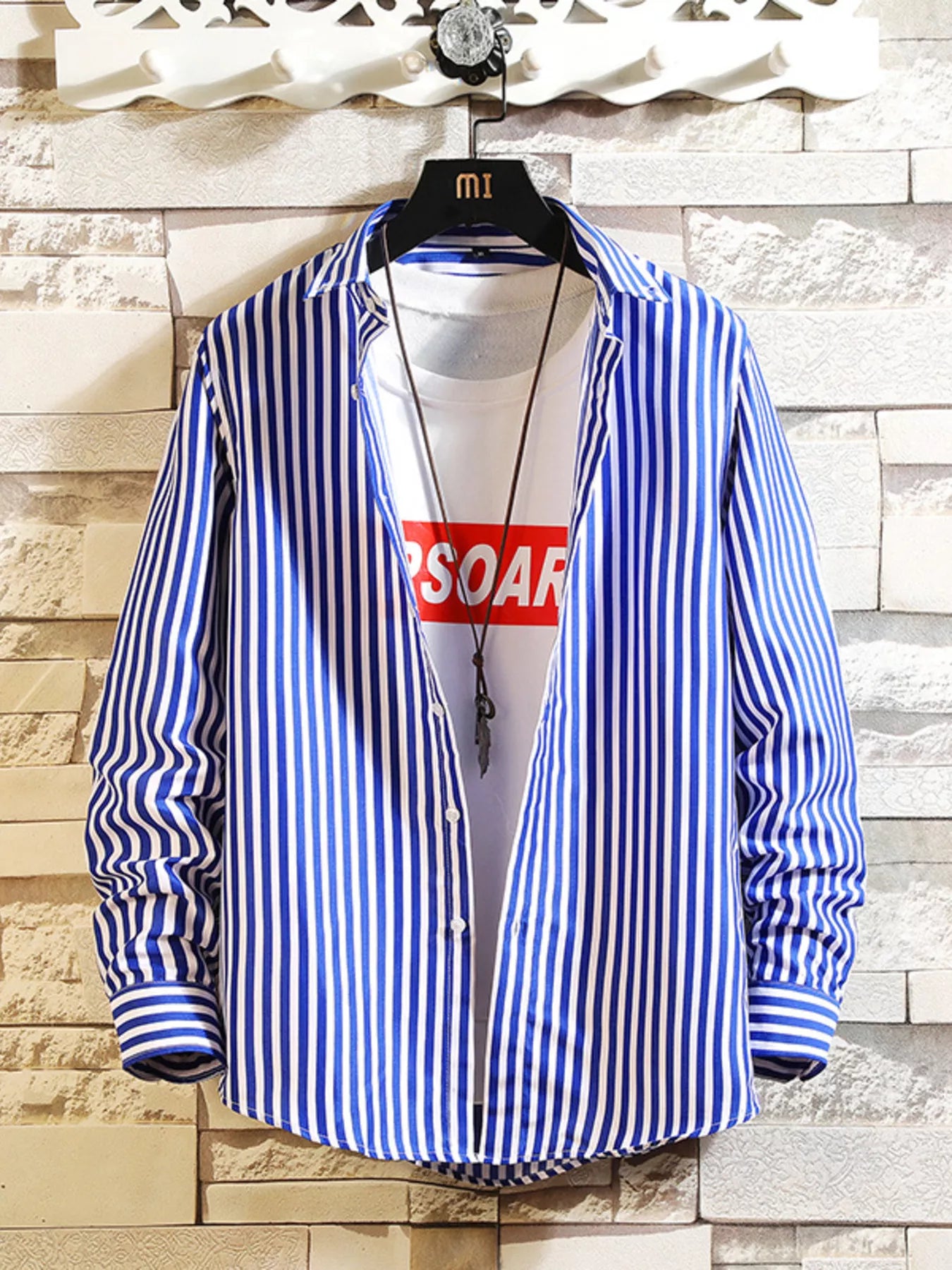 Men's Plus Size Striped Button Up Casual Shirt Secondary image