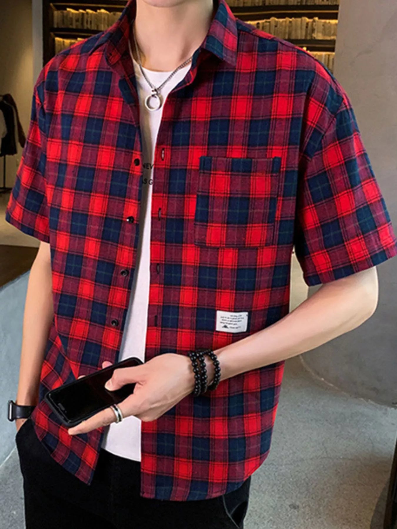 Men's Plus Size Casual Plaid Short Sleeve Shirt Secondary image