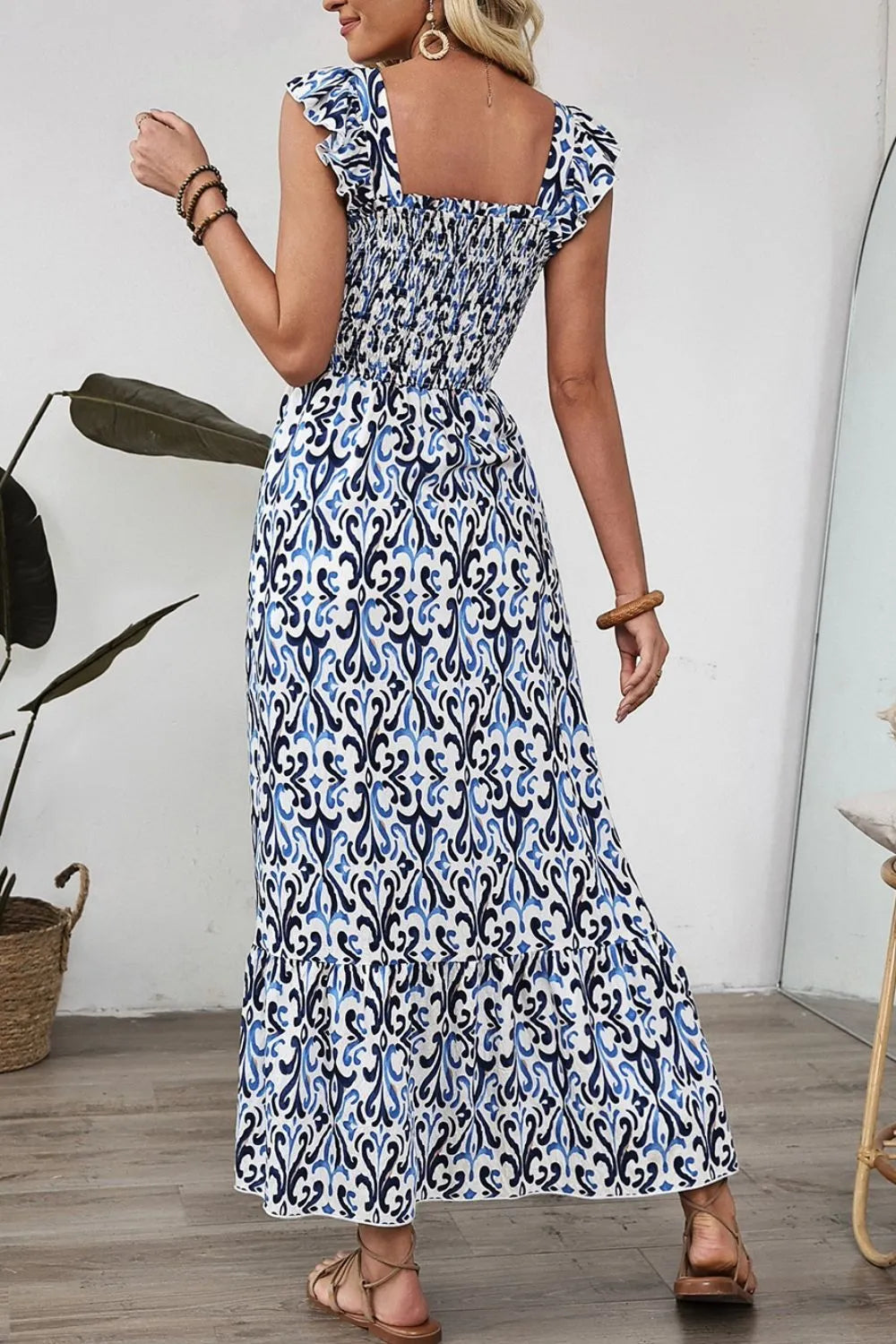 Smocked Printed Square Neck Dress Secondary image
