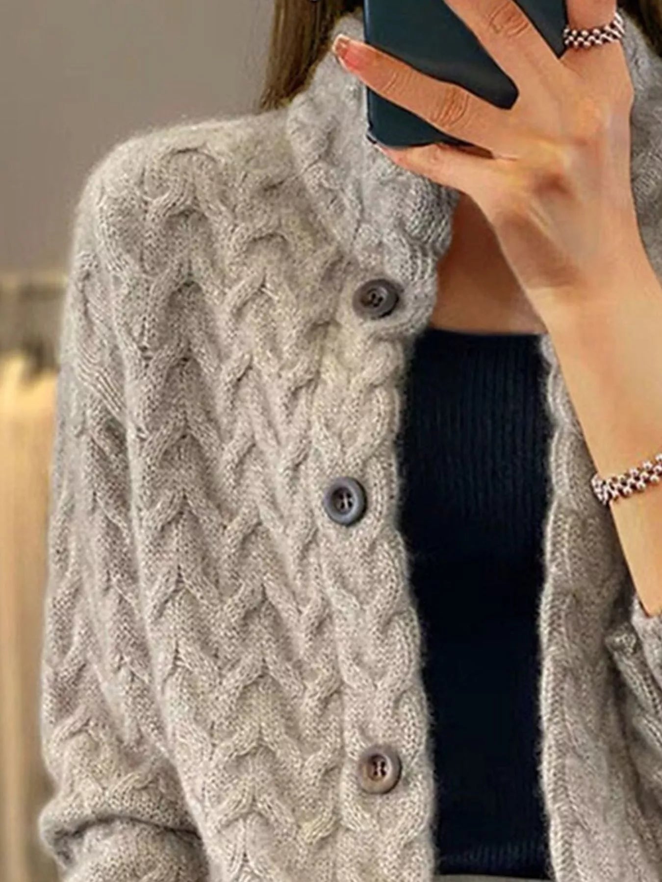 Textured Knit Button-Down Cardigan Secondary image