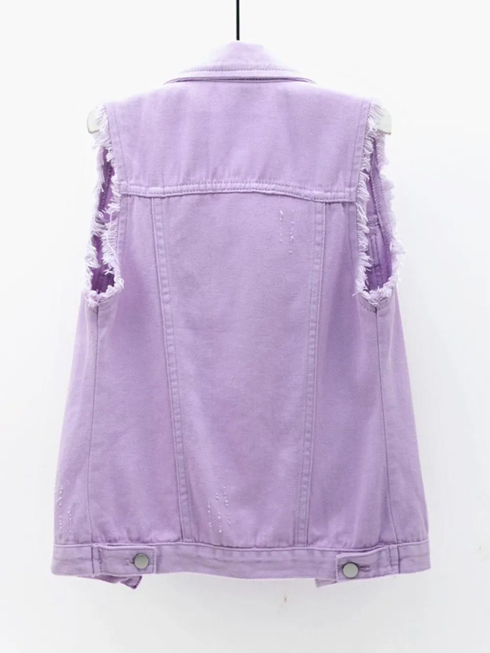 Full Size Button Down Raw Hem Sleeveless Denim Jacket Plus Size Secondary image