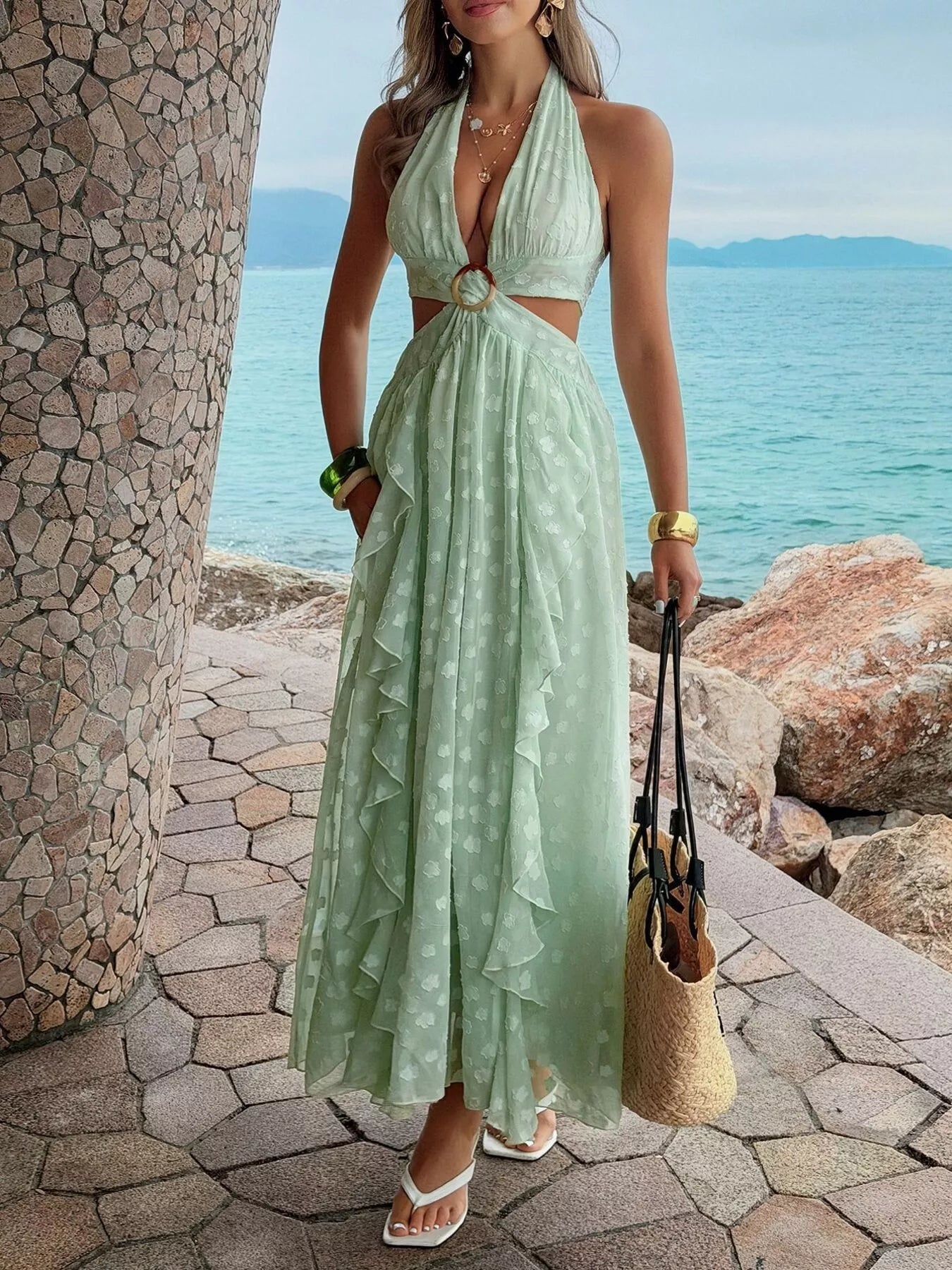 Ruffled Halter Neck Maxi Dress Secondary image