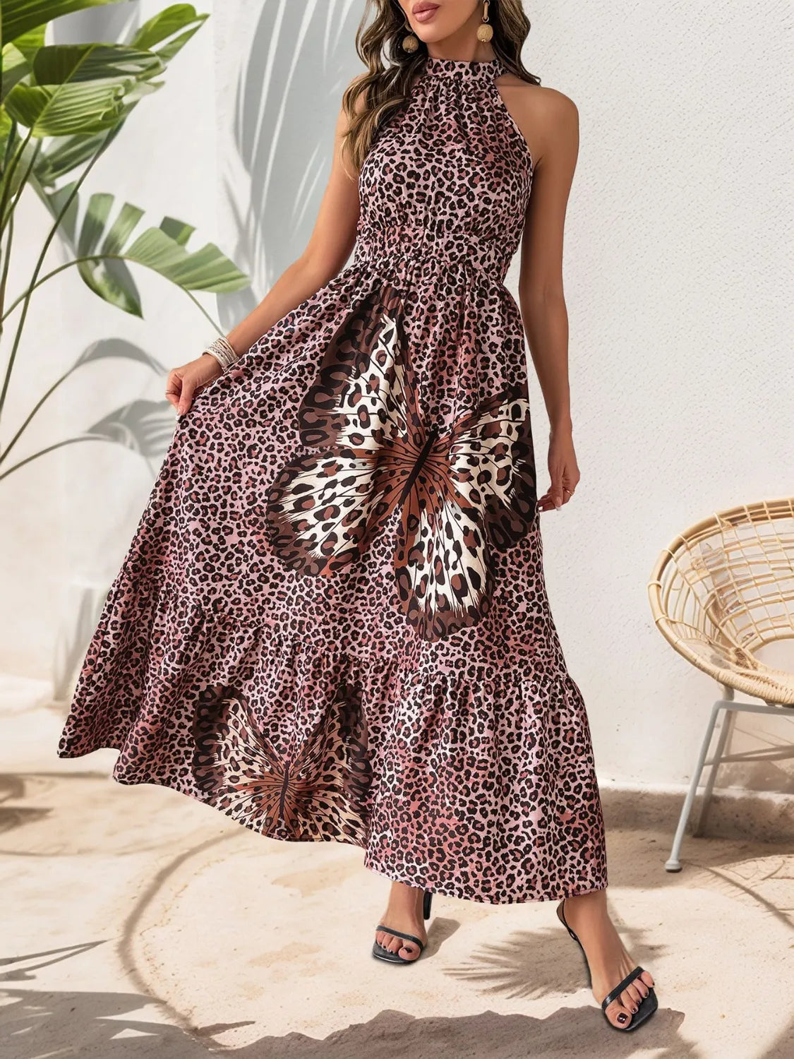 Butterfly Leopard Grecian Neck Maxi Dress Secondary image